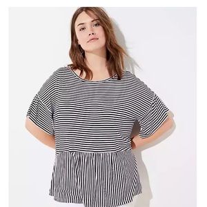 LOFT Plus Striped Peplum Flutter Tee